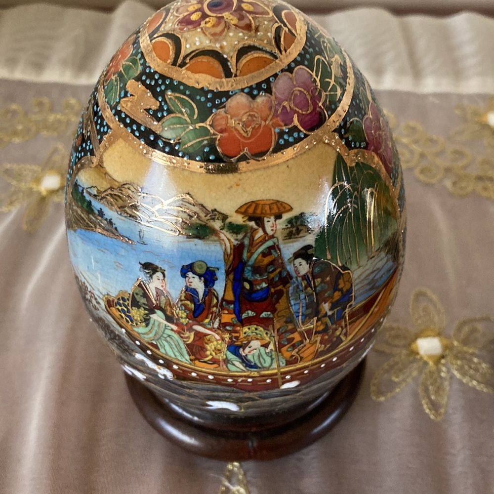 Set of 2 vintage oriental hand painted satsuma egg - Picture 2 of 12